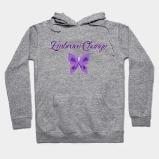 Eating Disorder Recovery Merch Purple Ribbon Butterfly Embrace Change Hoodie